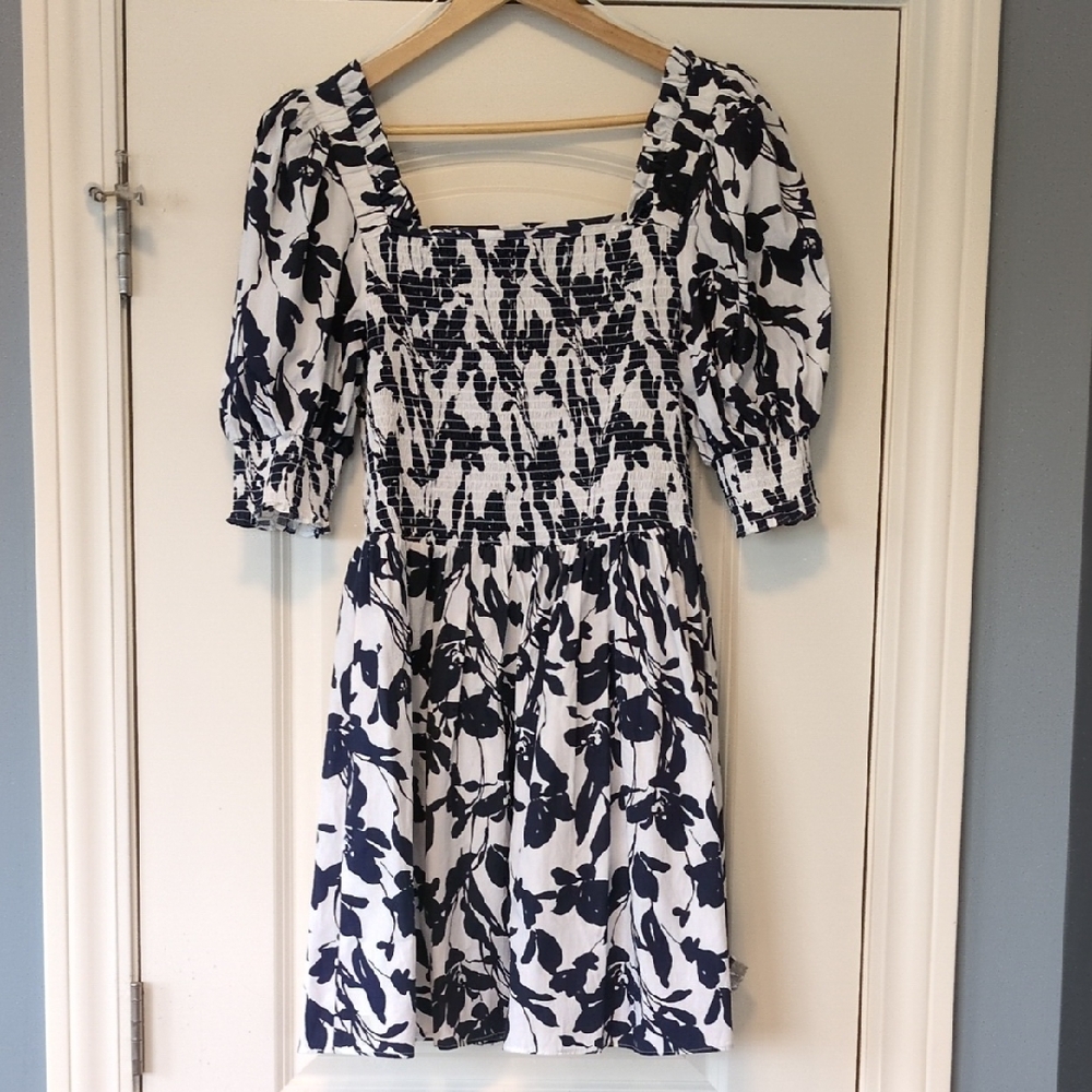 Elegant Navy and White Floral Dress